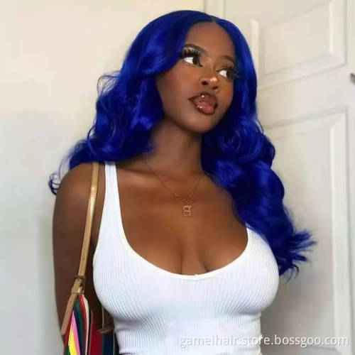 Dark Blue Wig Body Wave Colored For Black Women Human Hair Wigs  Hd Transparent Lace Frontal Part Wig